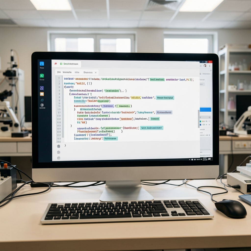 Obrazovka počítače zobrazující tok tokenizovaného textu s anotacemi entit a sentimentovou analýzou v prostředí NLP laboratoře